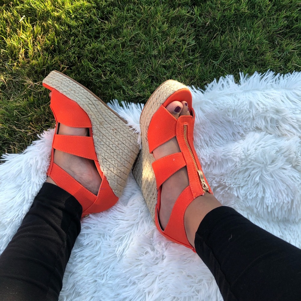 Orange platform wedge espadrille